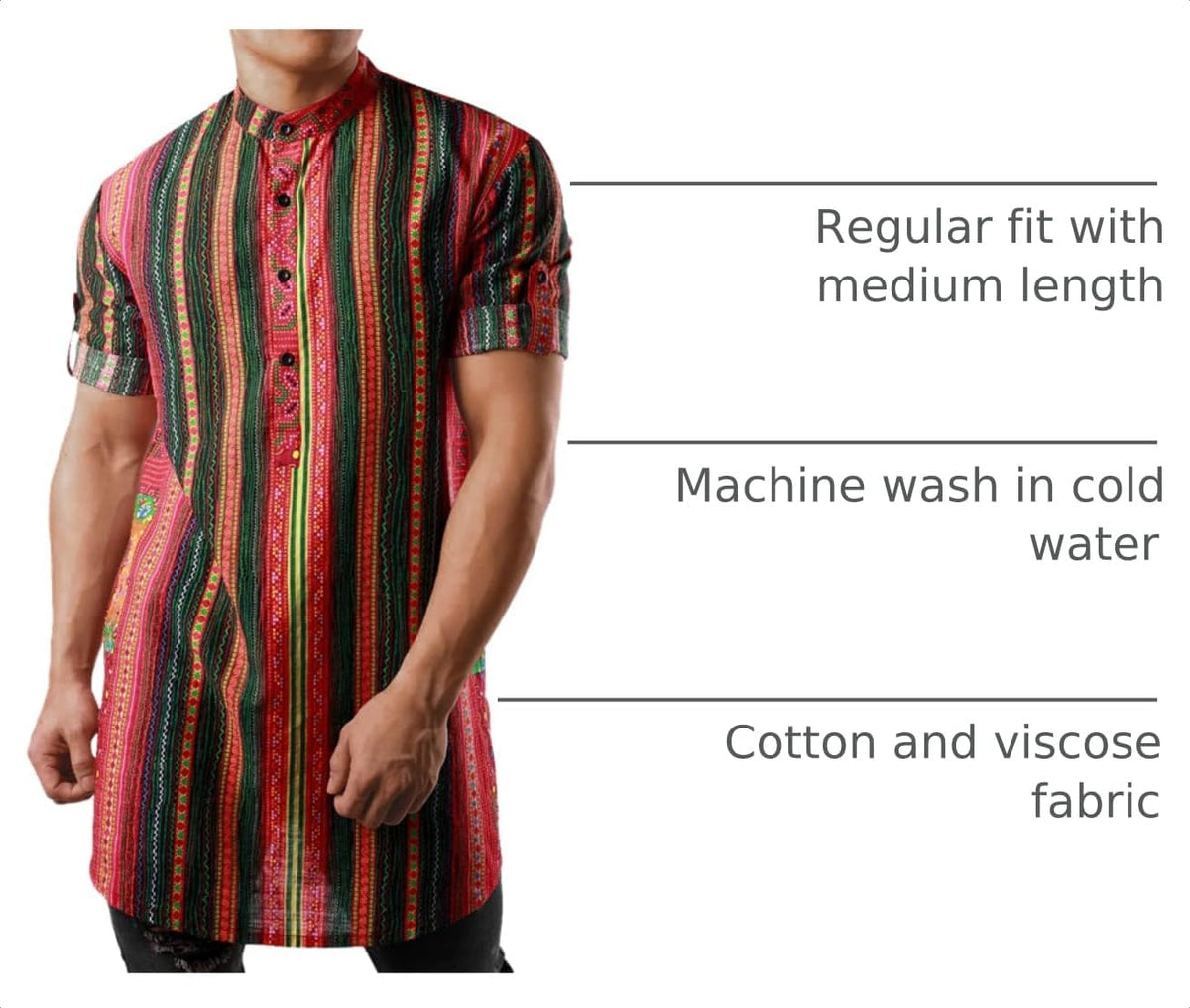 JOGAL Mens African Shirt Striped Henley Dashiki Shirts Short Sleeve