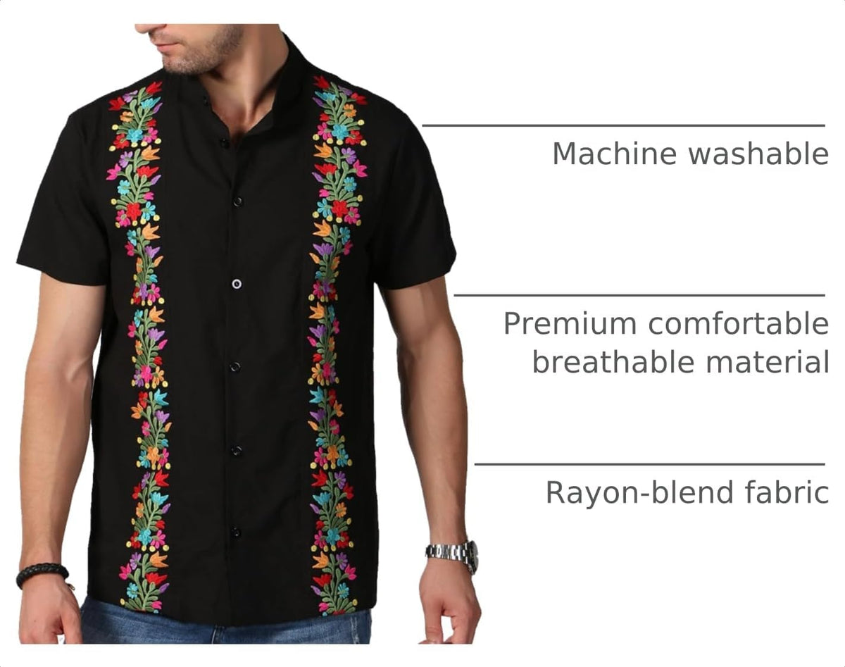 Mexican Shirts for Men Traditional Men's Guayabera Dress Shirts Mens Button Up Band Collar Dress Shirt Fiesta
