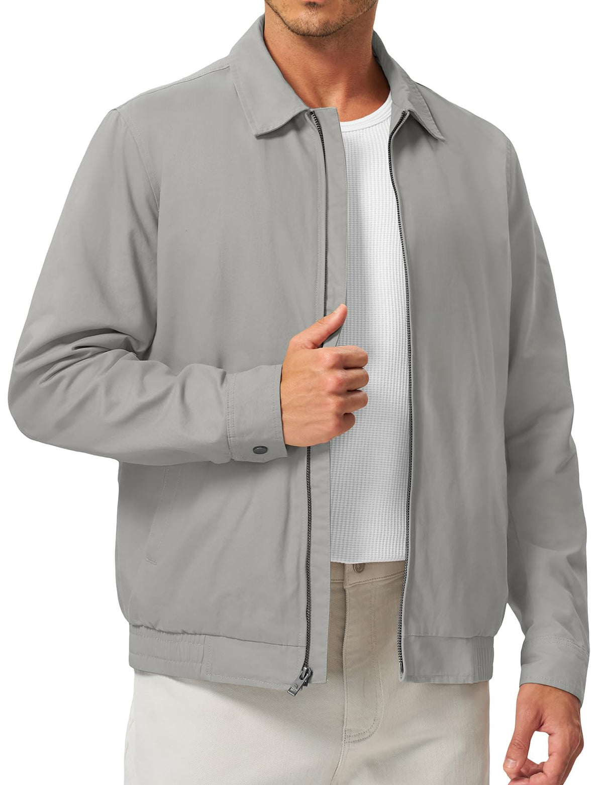 TBMPOY Men's Casual Cotton Jacket Lightweight Full Zip Canvas Lapel Jackets Business Work Windbreaker with 3 Pockets
