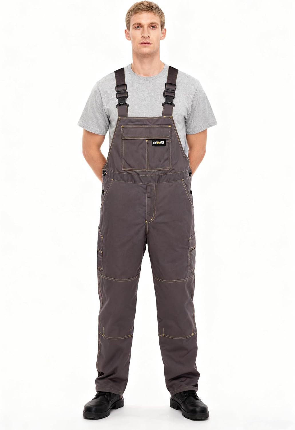 Men's Bib Overalls Sturdy Canvas Work Overalls with Knee Pad Pockets