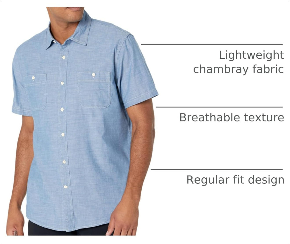 Amazon Essentials Men's Regular-Fit Short-Sleeve Button-Down 100% Cotton Chambray Shirt