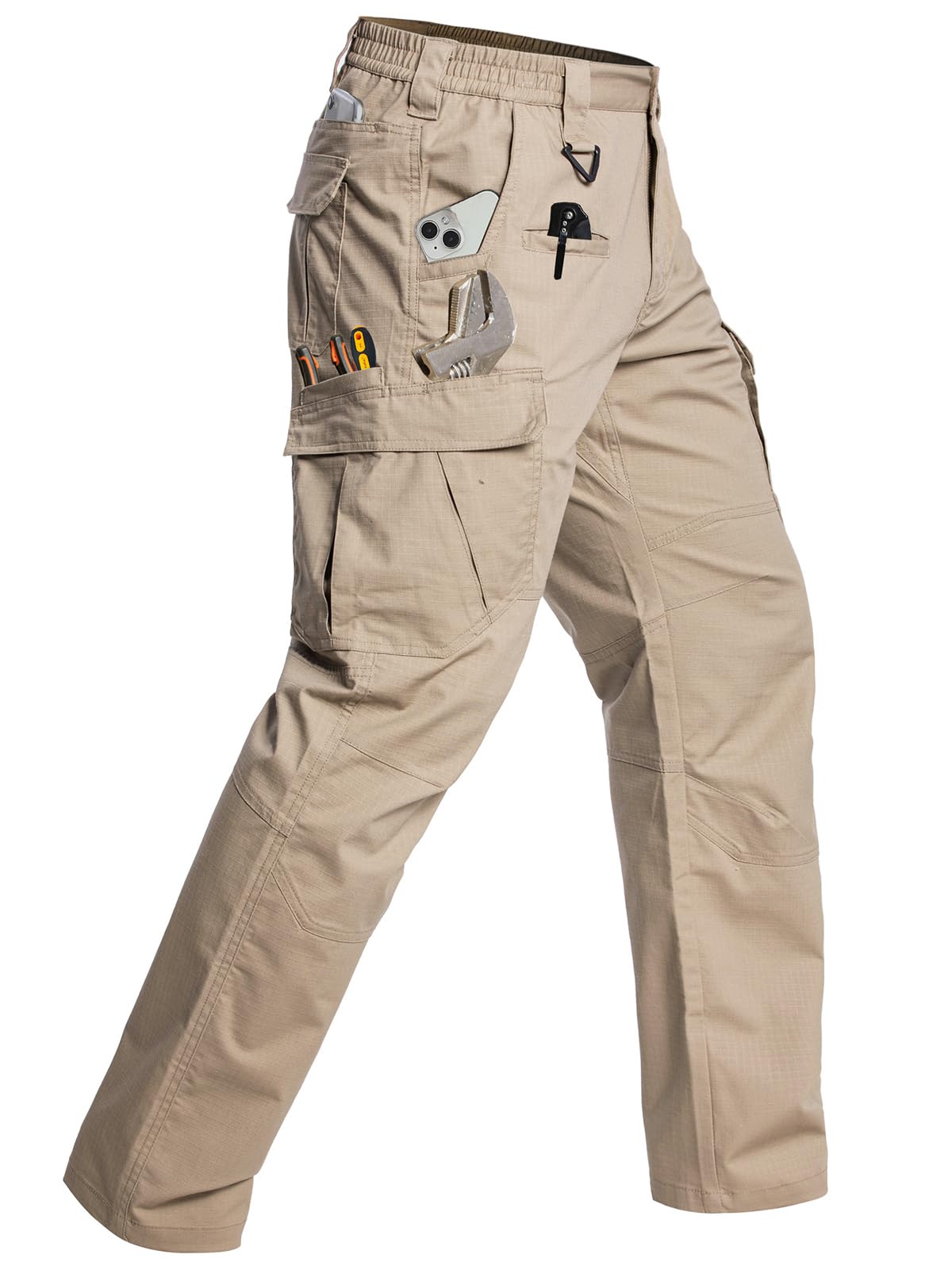 CARWORNIC Men's Stretch Cargo Work Pants Flex Ripstop Water Resistant Utility Tactical Hiking Pants with 12 Pockets