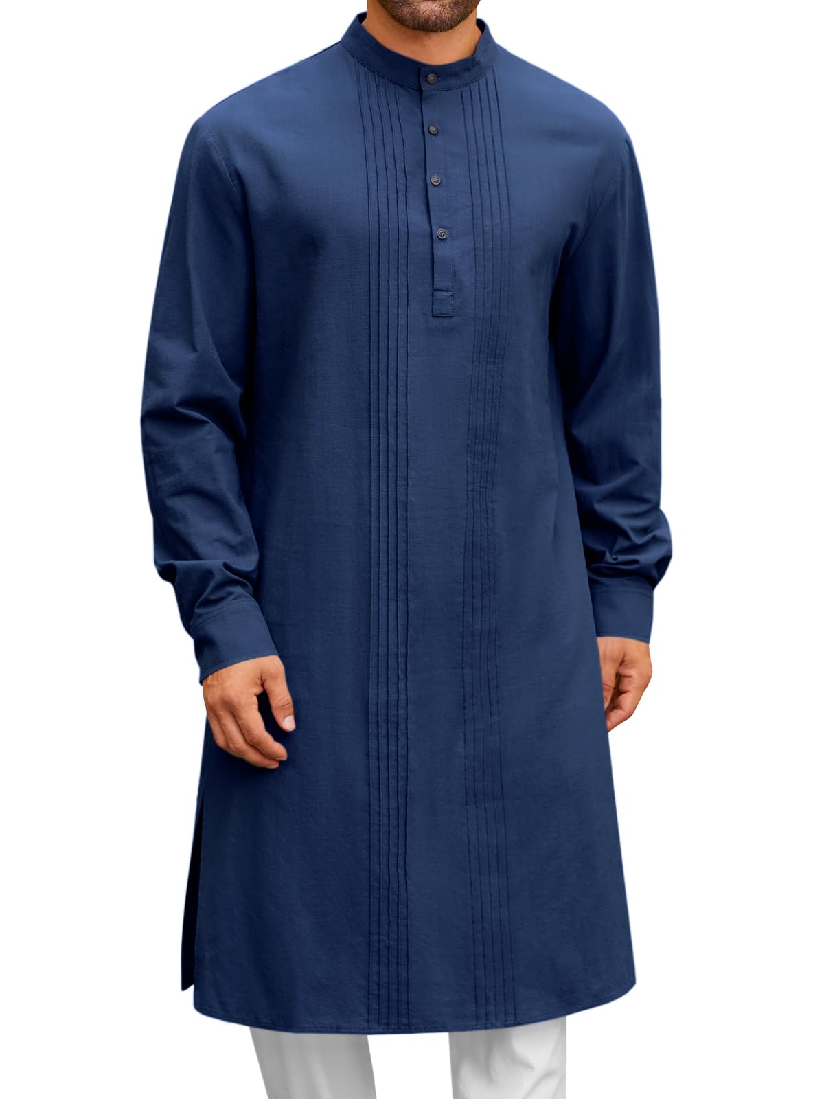 Runcati Mens Kaftan Robe Button Down Long Sleeve Cotton Linen kurta