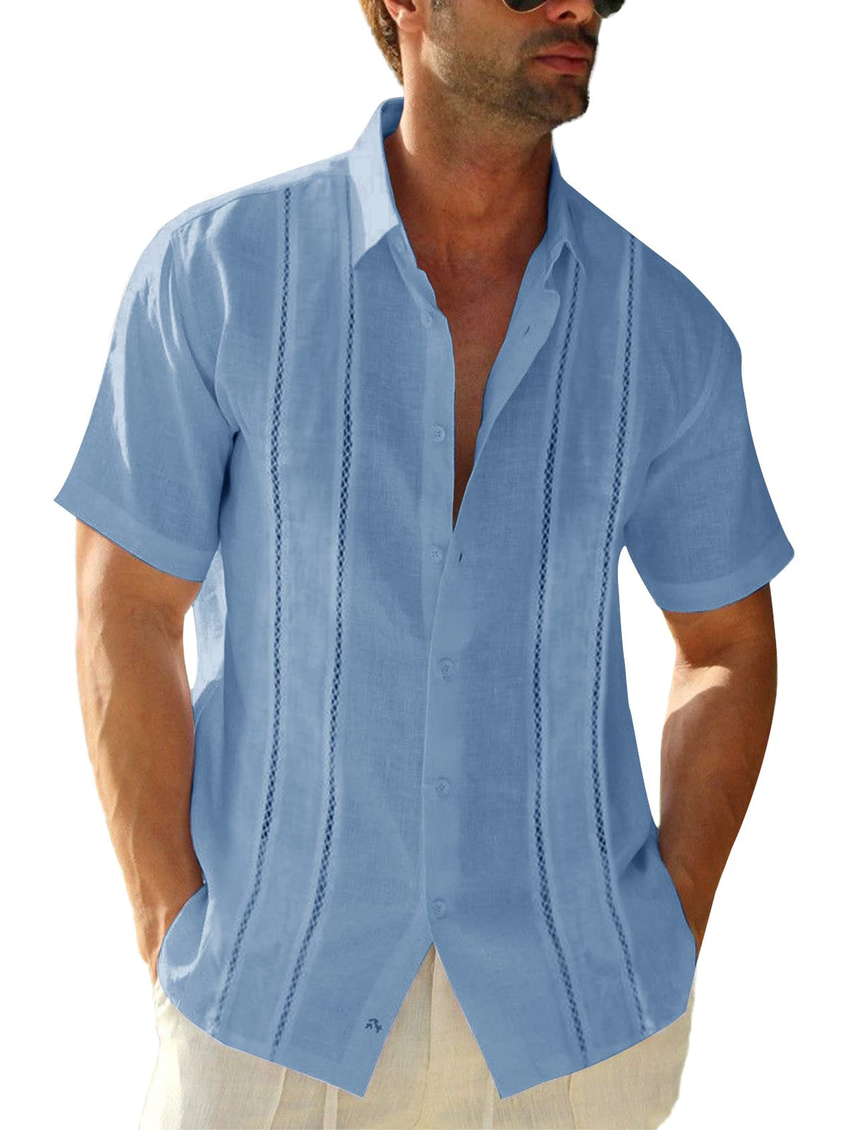 Runcati Mens Short Sleeve Guayabera Shirts Linen Button Down Cuban Shirt