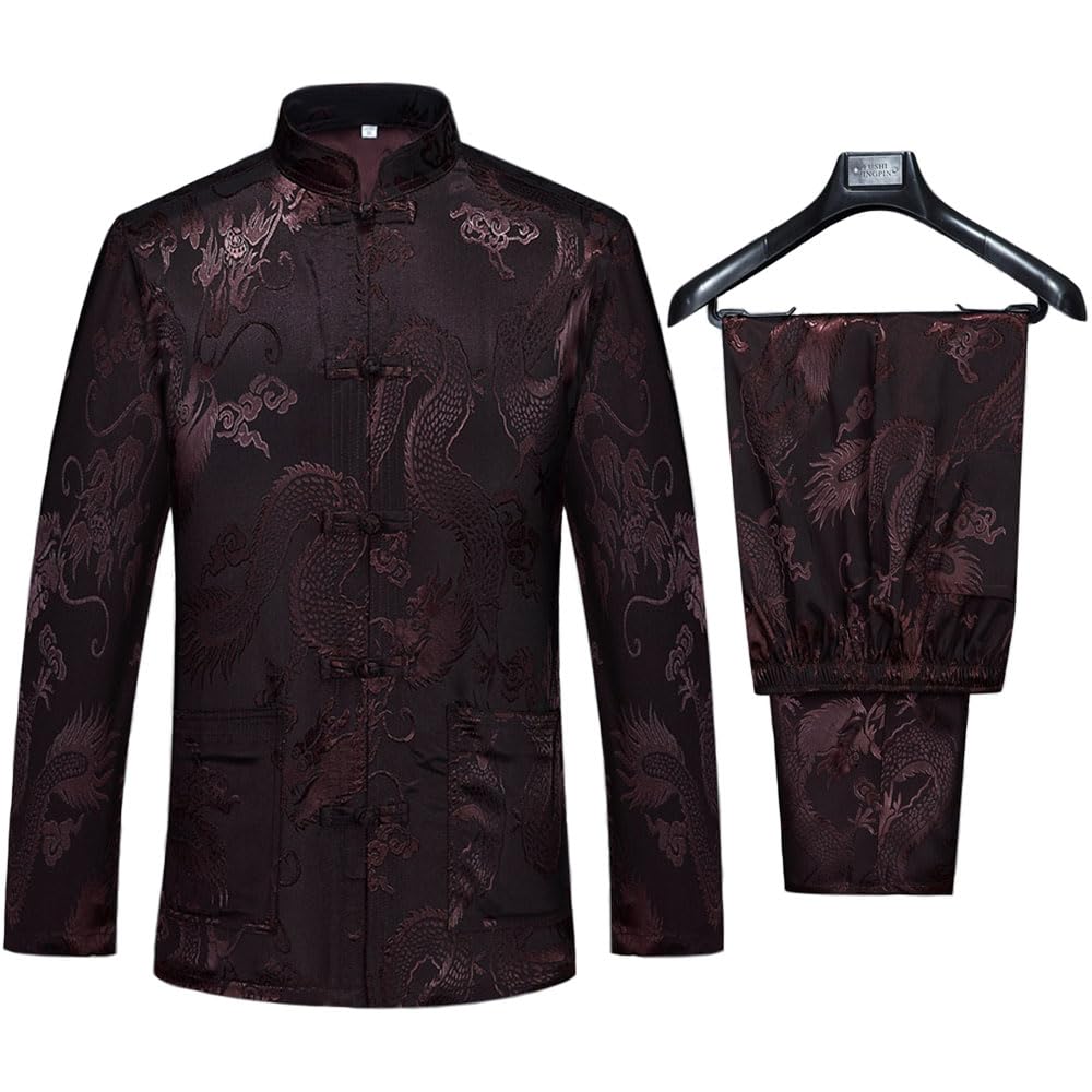 Tang Suit Men Hanfu Chinese Traditional Clothes Kung Fu Shirt Uniform Long Sleeved Coat Tops and Pants