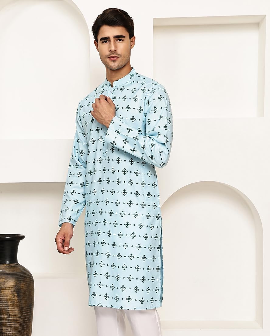 Maple Clothing Printed Cotton Men's Kurta Pajama Set Traditional Indian Ethnic Wear Bollywood Festive Outfit