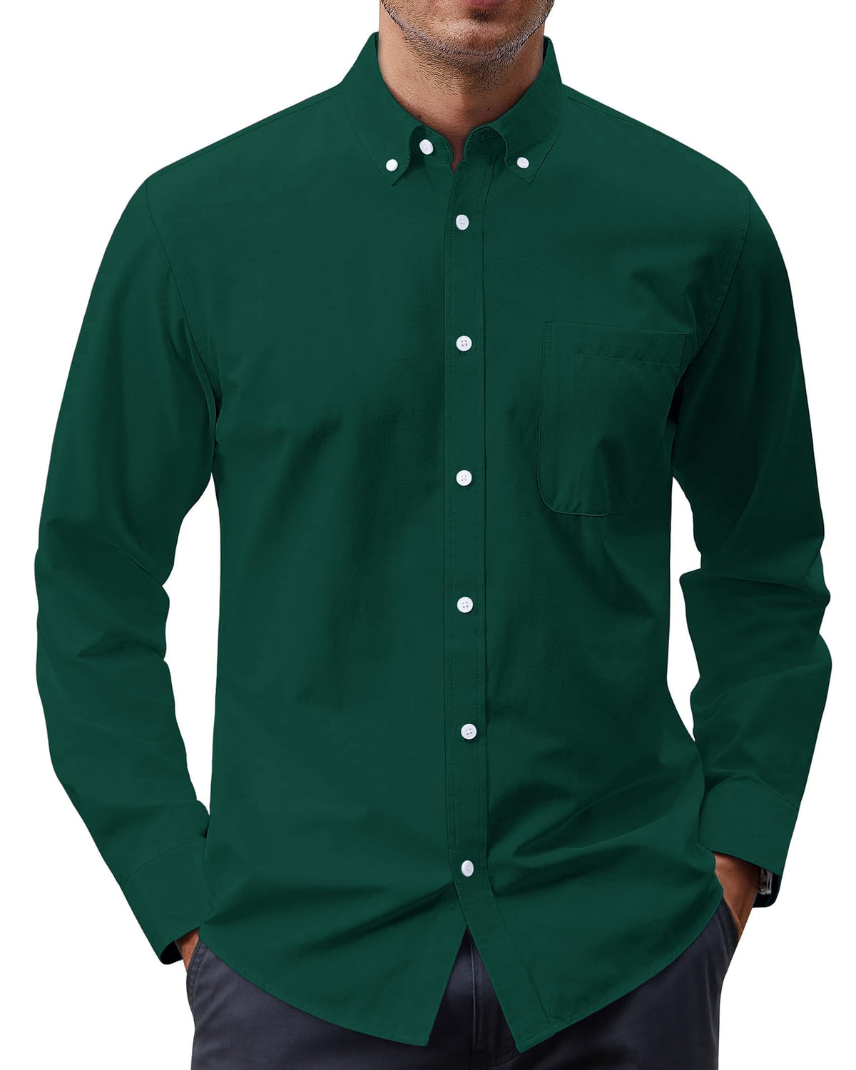 J.VER Men's Oxford Shirt Solid Casual Button Down Collar Shirts Long Sleeve Dress Shirts with Pocket