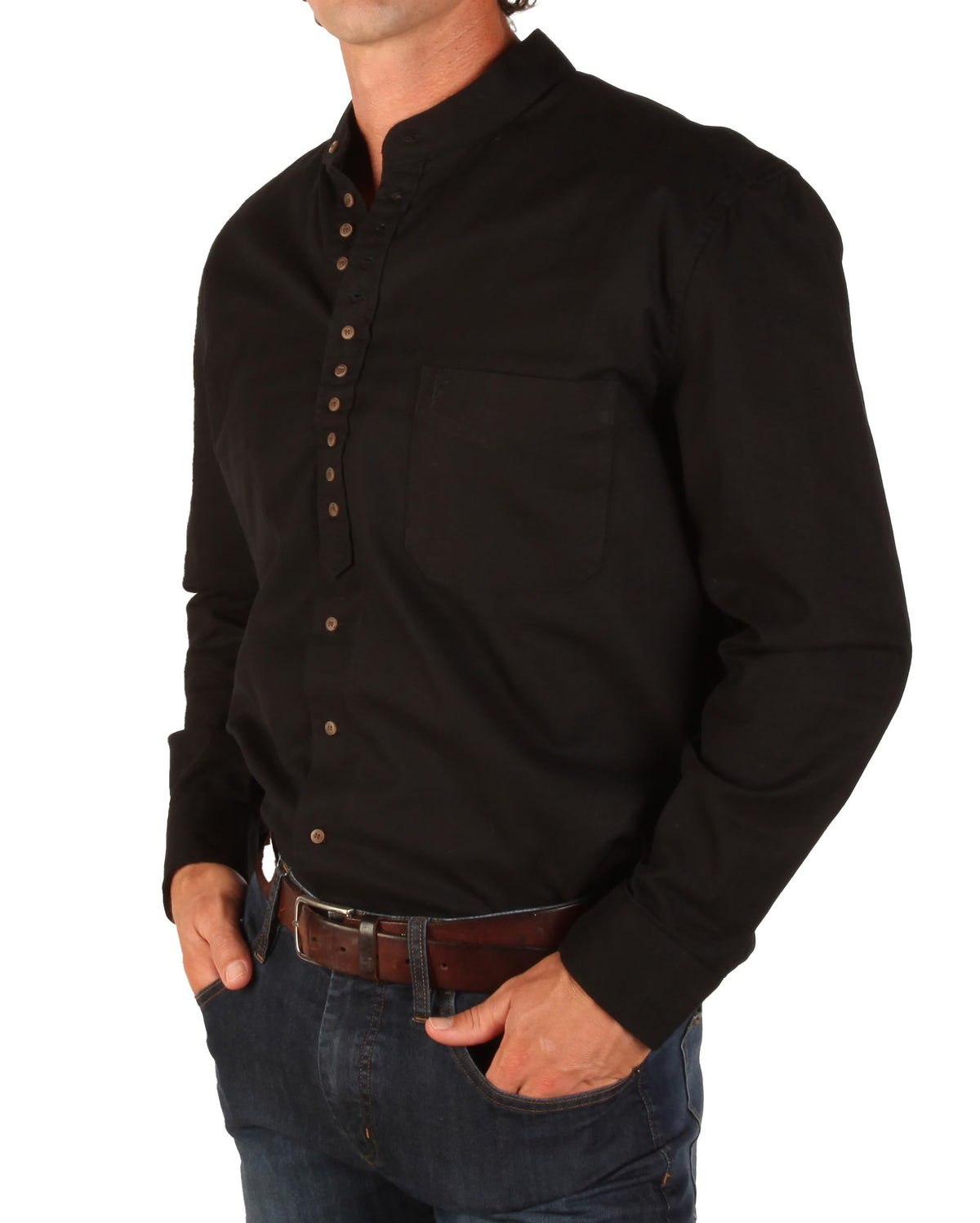 The Celtic Ranch Collarless Shirt for Men, Irish Grandfather Cotton-Linen
