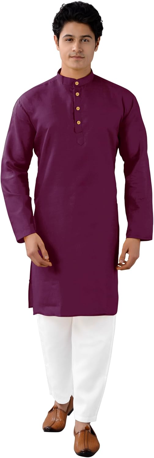Chandrakala Men's Tunic Cotton Kurta Pajama Set Indian Casual Yoga Dress (MK101)