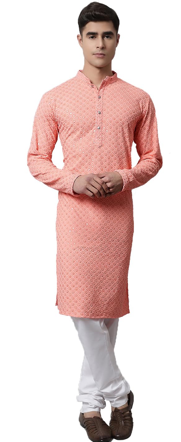 Maple Clothing Sequined Indian Cotton Men's Kurta Pajama Chikankari Embroidered Wedding Guest Outfit