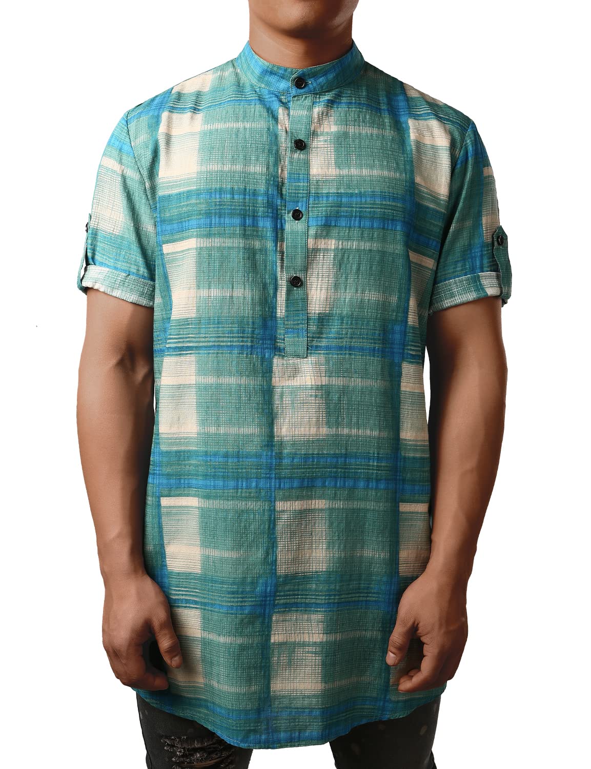JOGAL Mens African Shirt Striped Henley Dashiki Shirts Short Sleeve
