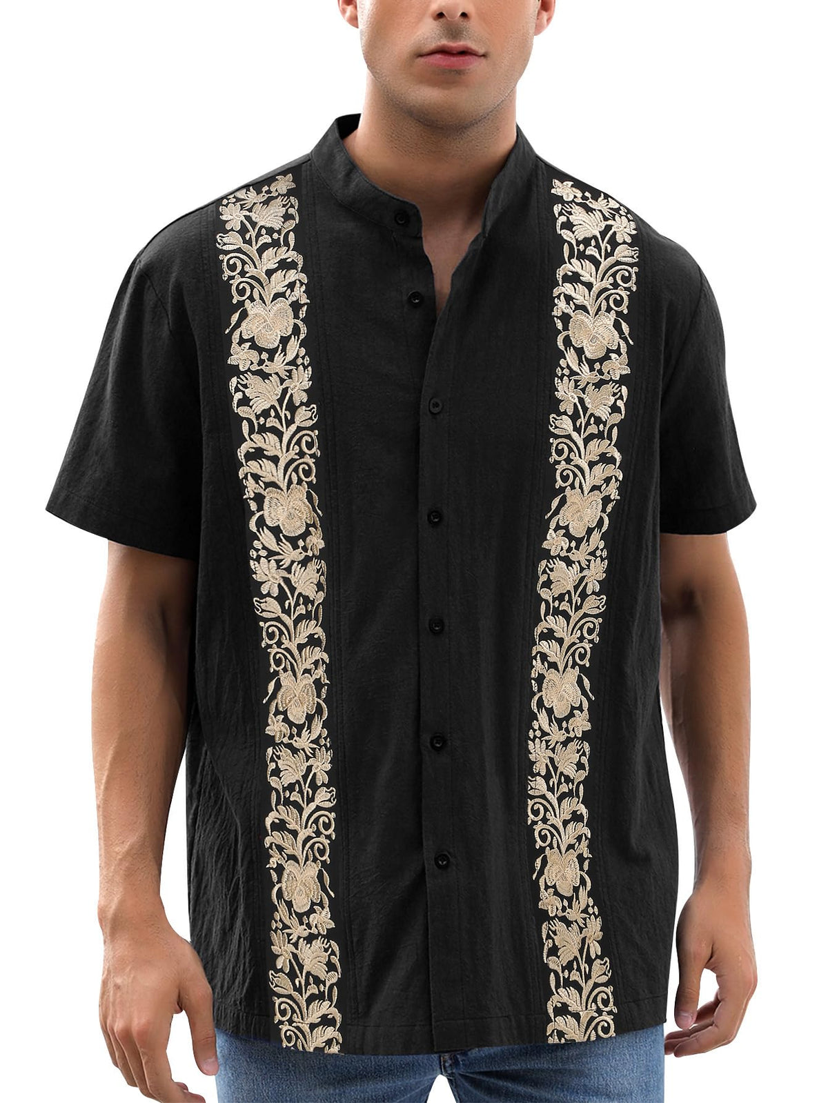 Mexican Shirts for Men Traditional Men's Guayabera Dress Shirts Mens Button Up Band Collar Dress Shirt Fiesta