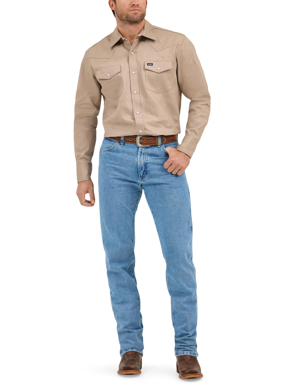 Wrangler Men's Cowboy Cut Firm Finish Western Long Sleeve Snap Work Shirt