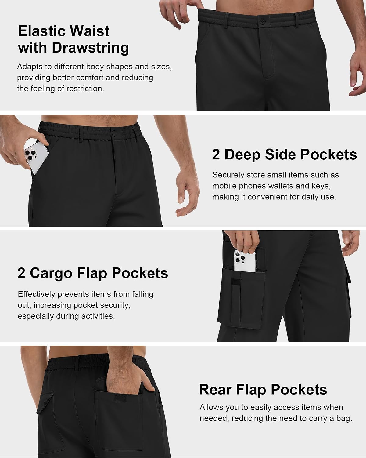 Men's Cargo Pants Stretch Sweatpants Elastic Drawstring Casual Pants