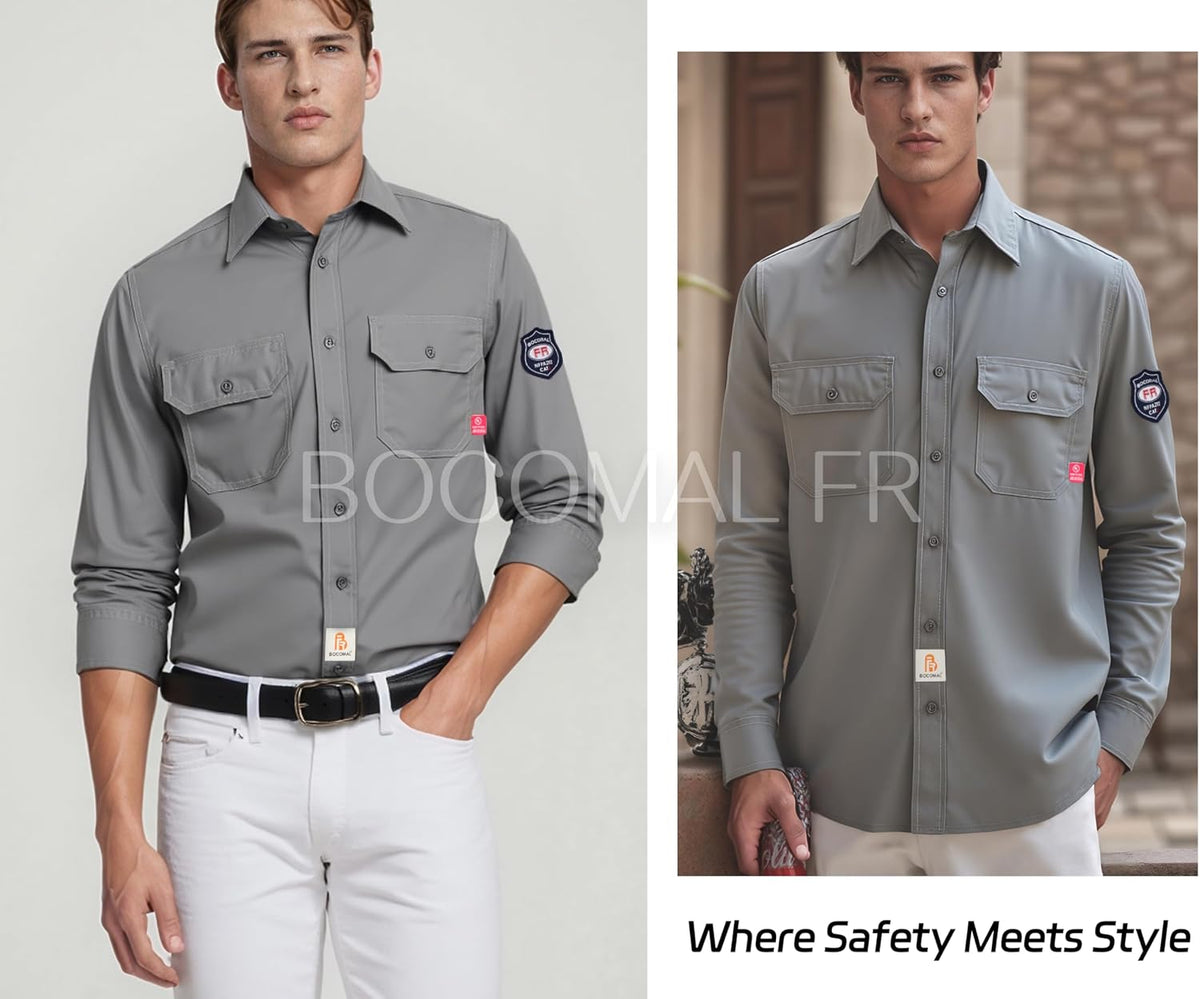 BOCOMAL Men's FR Shirts 6.25oz Lightweight Flame Resistant Welding Workwear