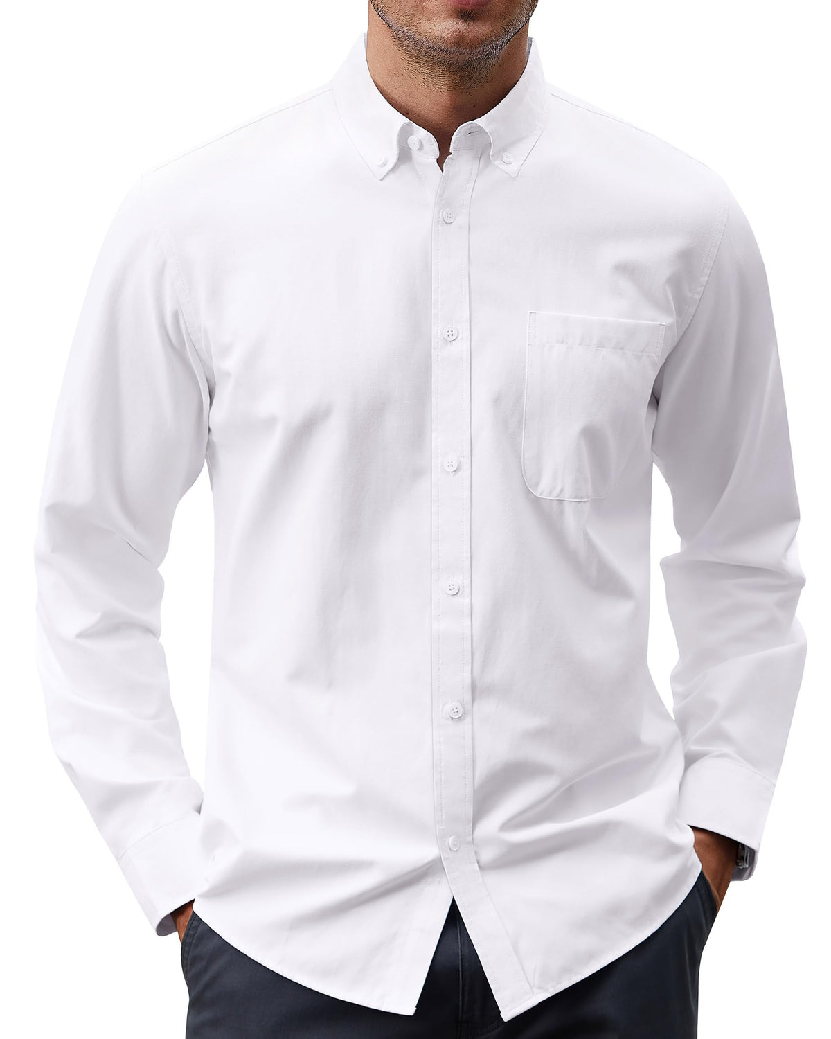 J.VER Men's Oxford Shirt Solid Casual Button Down Collar Shirts Long Sleeve Dress Shirts with Pocket