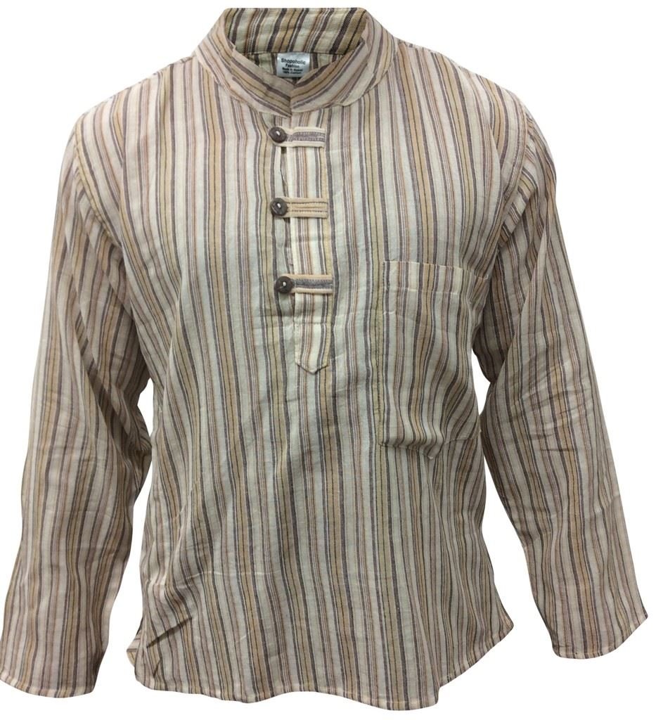 Shopoholic Fashion Mens Striped Grandad Shirt