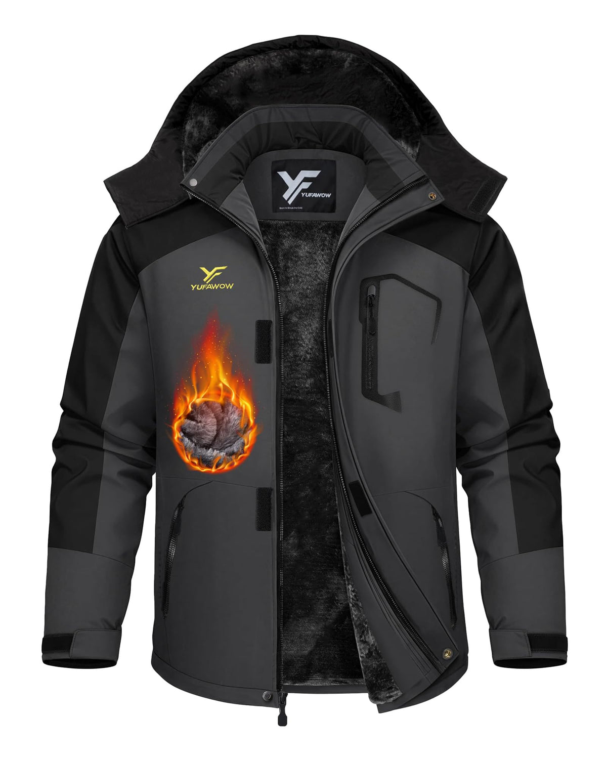 Men Winter Jacket Waterproof Windbreaker Warm Fleece Lined for Winter Outdoor Work Sports Skiing Snowboard Camping Hiking