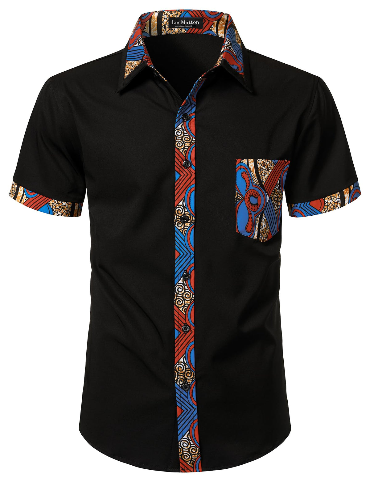 LucMatton Men's African Short Sleeve Button Down Dress Shirt