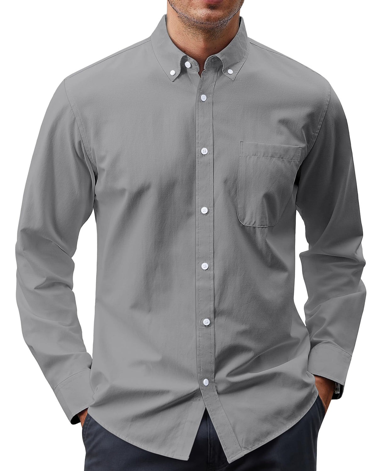 J.VER Men's Oxford Shirt Solid Casual Button Down Collar Shirts Long Sleeve Dress Shirts with Pocket