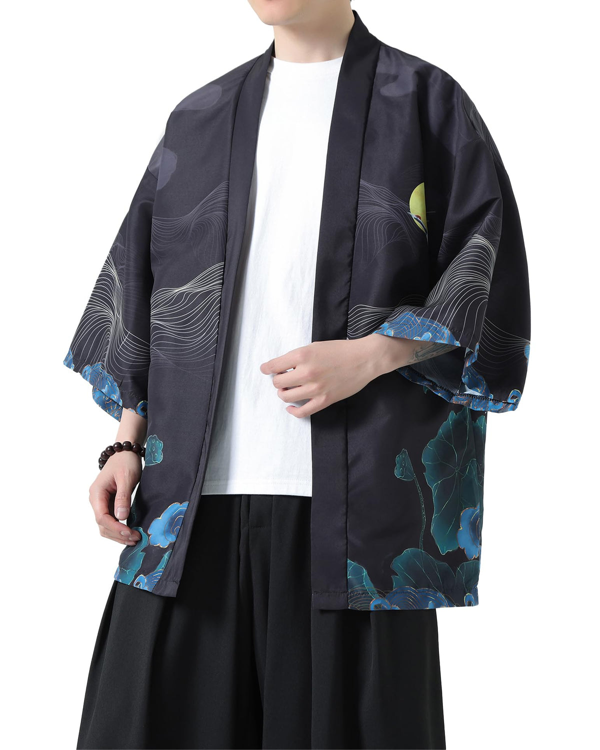 Men's Kimono Cardigan Jacket Japanese Kimono Shirt 3/4 Sleeve Printed Haori