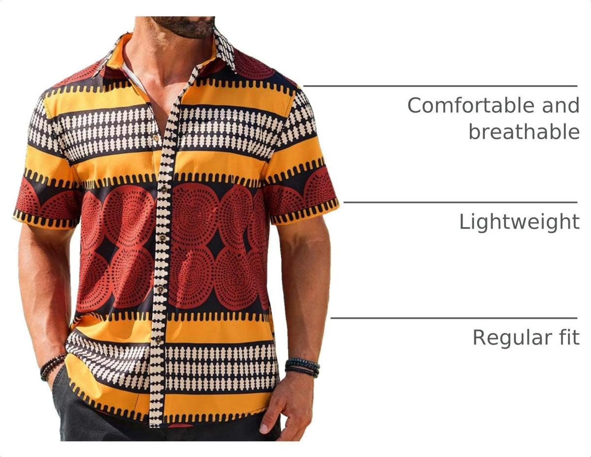 Runcati Mens African Traditional Shirts Dashiki Floral Shirt Hippie Tops
