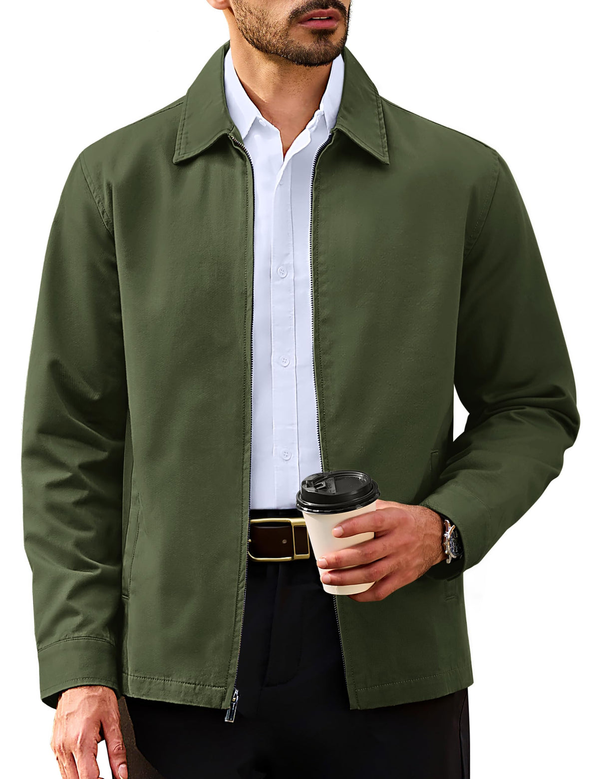 TACVASEN Men's Cotton Jacket Full Zip Up Work Jackets Turndown Collar Business Casual Windbreaker with 3 Pockets