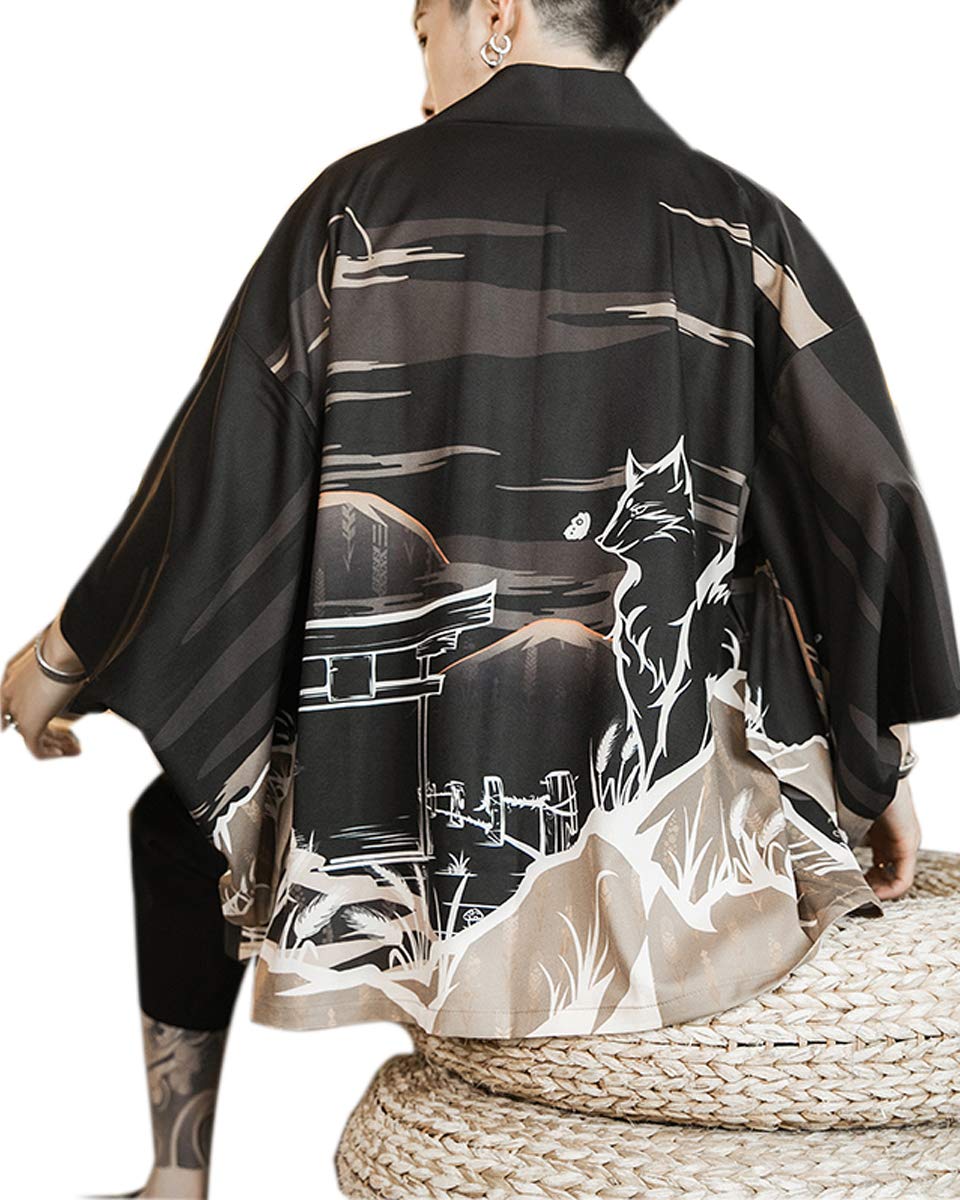 Men's Kimono Cardigan Jacket Japanese Kimono Shirt 3/4 Sleeve Printed Haori