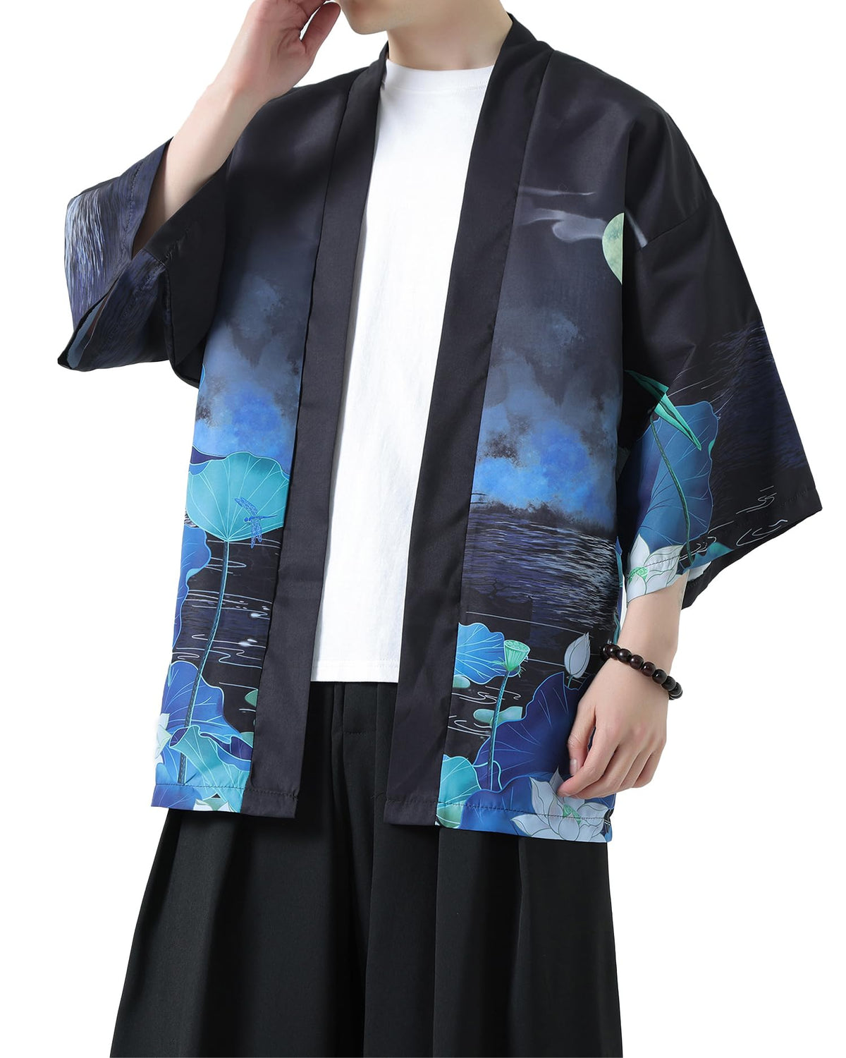 Men's Kimono Cardigan Jacket Japanese Kimono Shirt 3/4 Sleeve Printed Haori