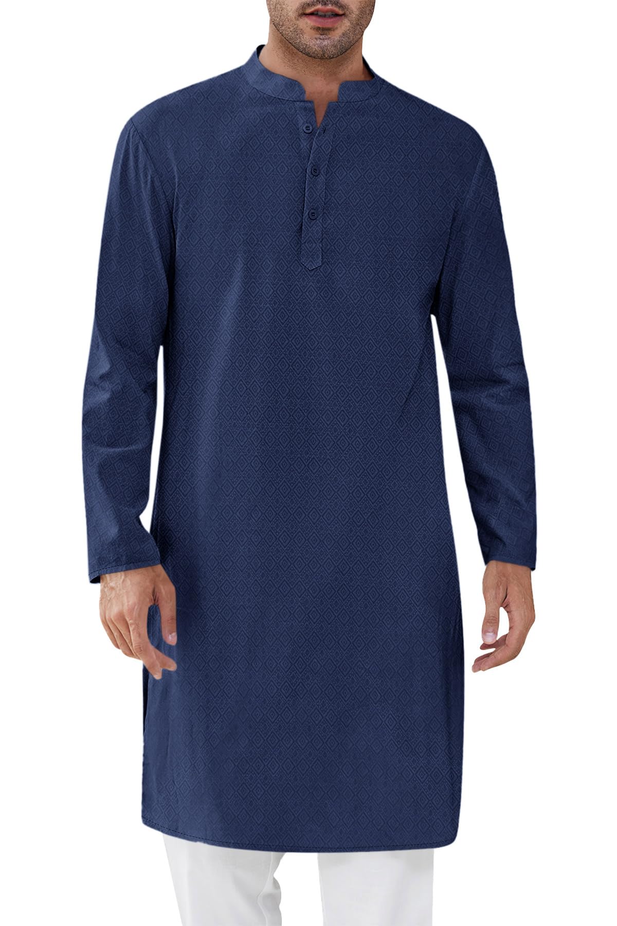 Runcati Mens Kurta Thobe Textured Henley Shirt