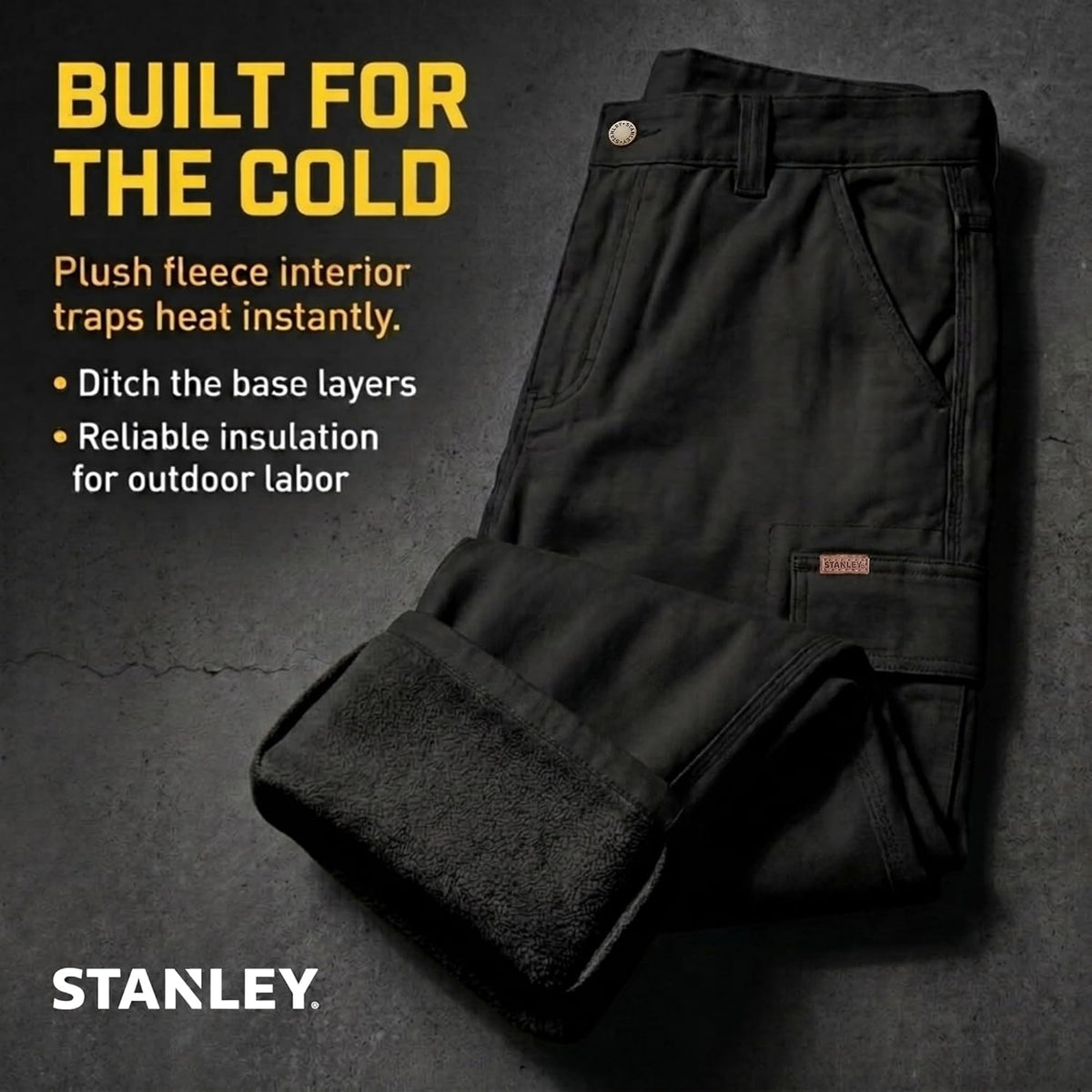 STANLEY Fleece Lined Work Pants for Men with Cargo Pockets, Winter Workwear