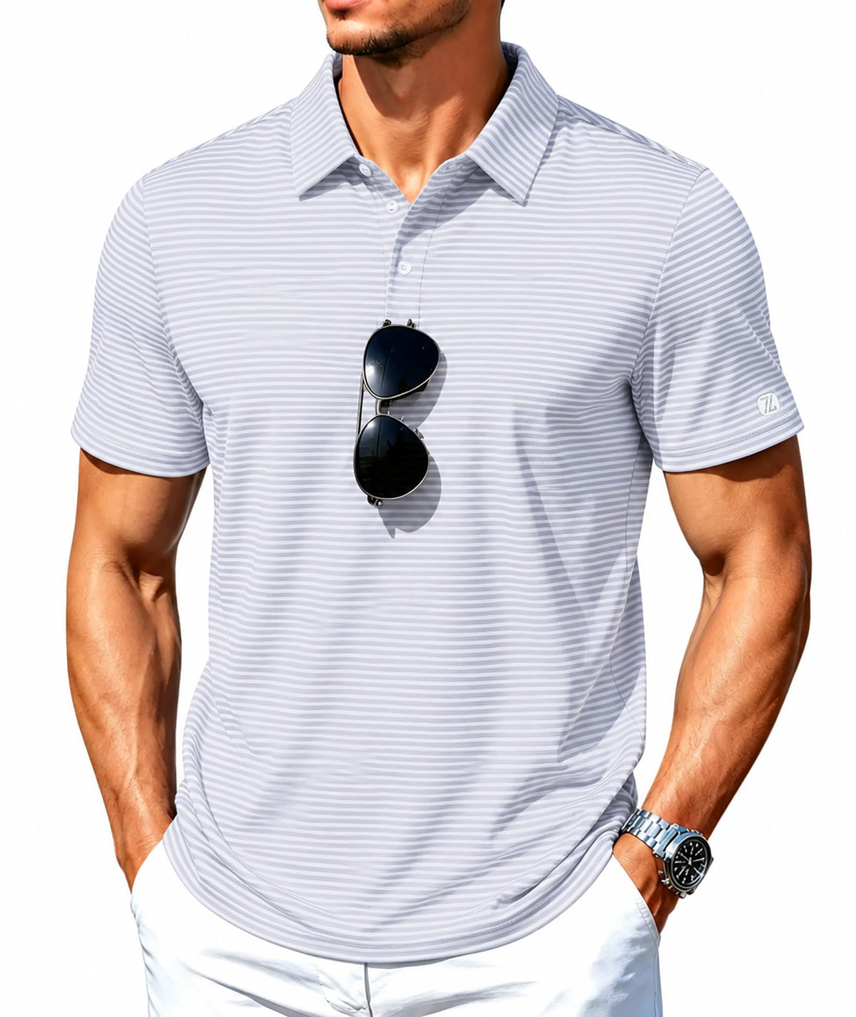 ZITY Mens Golf Shirt Short Sleeve UPF 50+ Performance Striped Polo Shirts