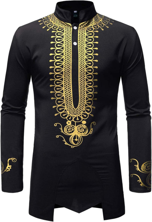 LucMatton Men's African Attire Dashiki Long Sleeve Shirts