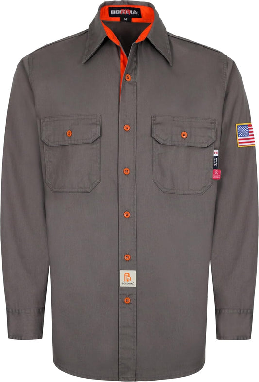 BOCOMAL FR Shirts for Men Button Down Lightweight Contrast Welding Workwear