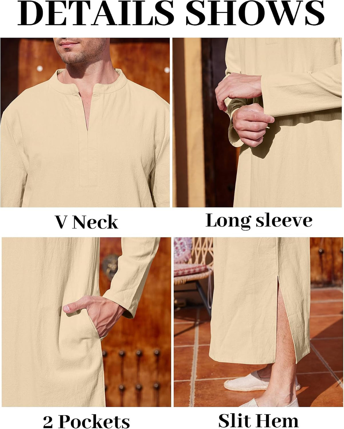 LVCBL Kaftan Thobe for Men Big And Tall Muslim Robe Mens Long Sleeve Caftan