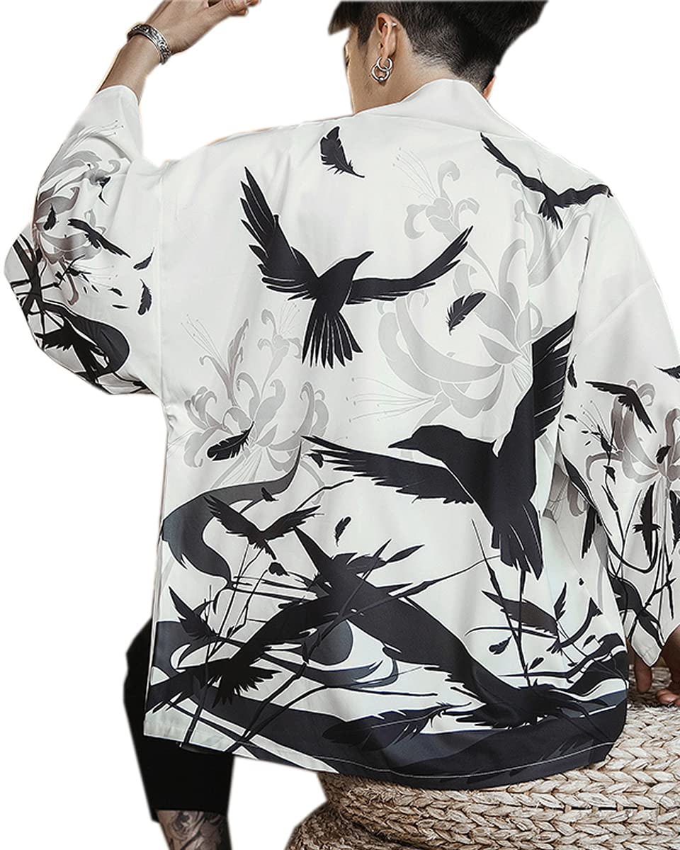 Men's Kimono Cardigan Jacket Japanese Kimono Shirt 3/4 Sleeve Printed Haori