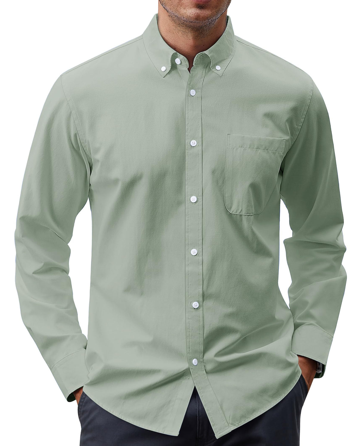 J.VER Men's Oxford Shirt Solid Casual Button Down Collar Shirts Long Sleeve Dress Shirts with Pocket