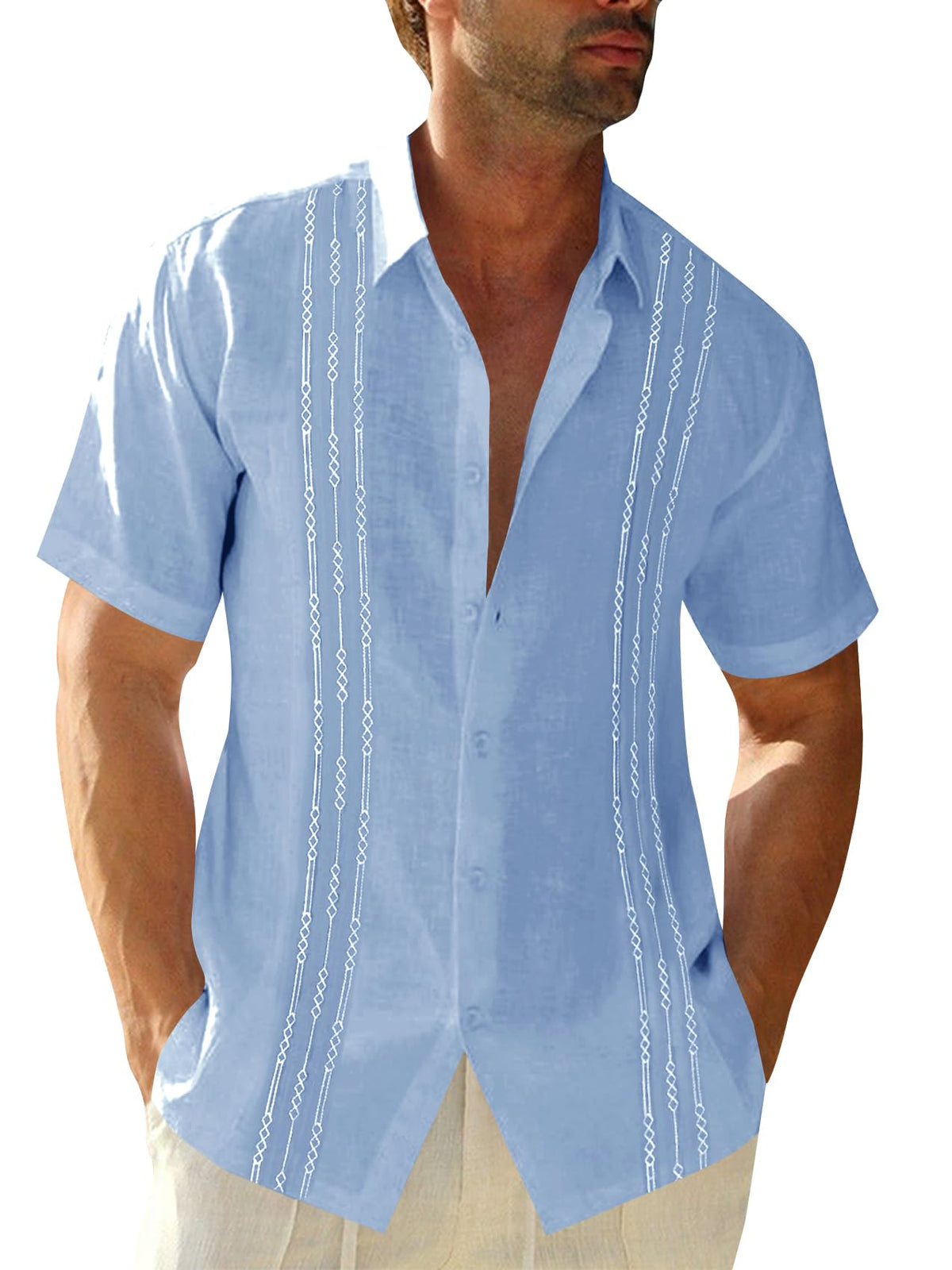 Runcati Mens Short Sleeve Guayabera Shirts Linen Button Down Cuban Shirt