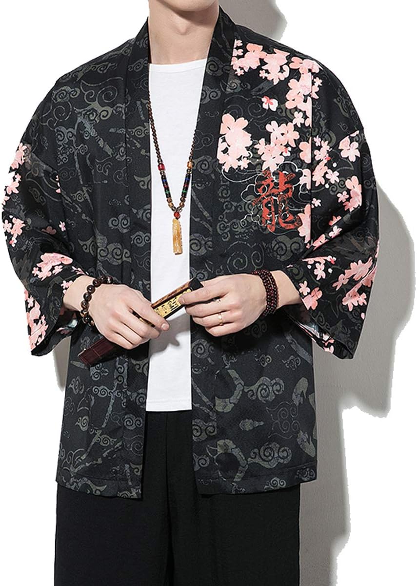 Men's Kimono Cardigan Jacket Japanese Kimono Shirt 3/4 Sleeve Printed Haori