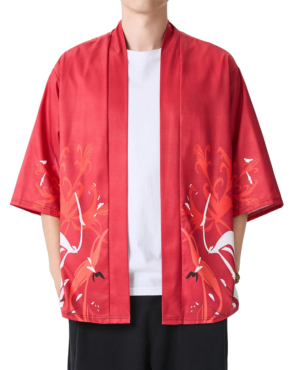 Men's Kimono Cardigan Jacket Japanese Kimono Shirt 3/4 Sleeve Printed Haori