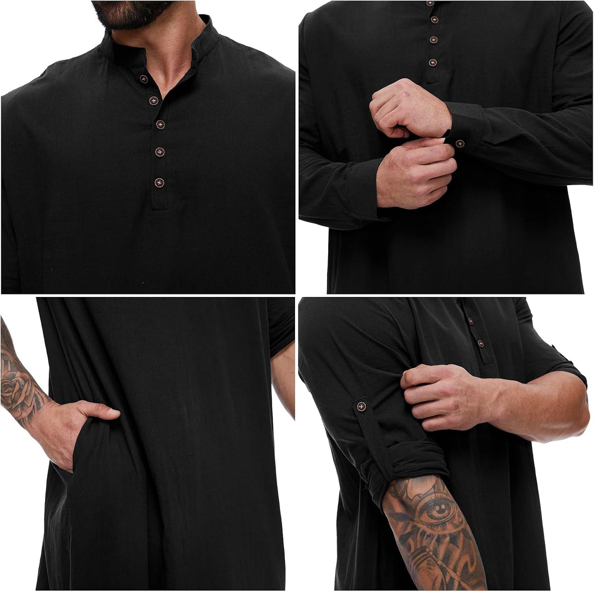 YAOHUOLE Kaftan for Men - Button Down Islamic Thobe Arabic Robes