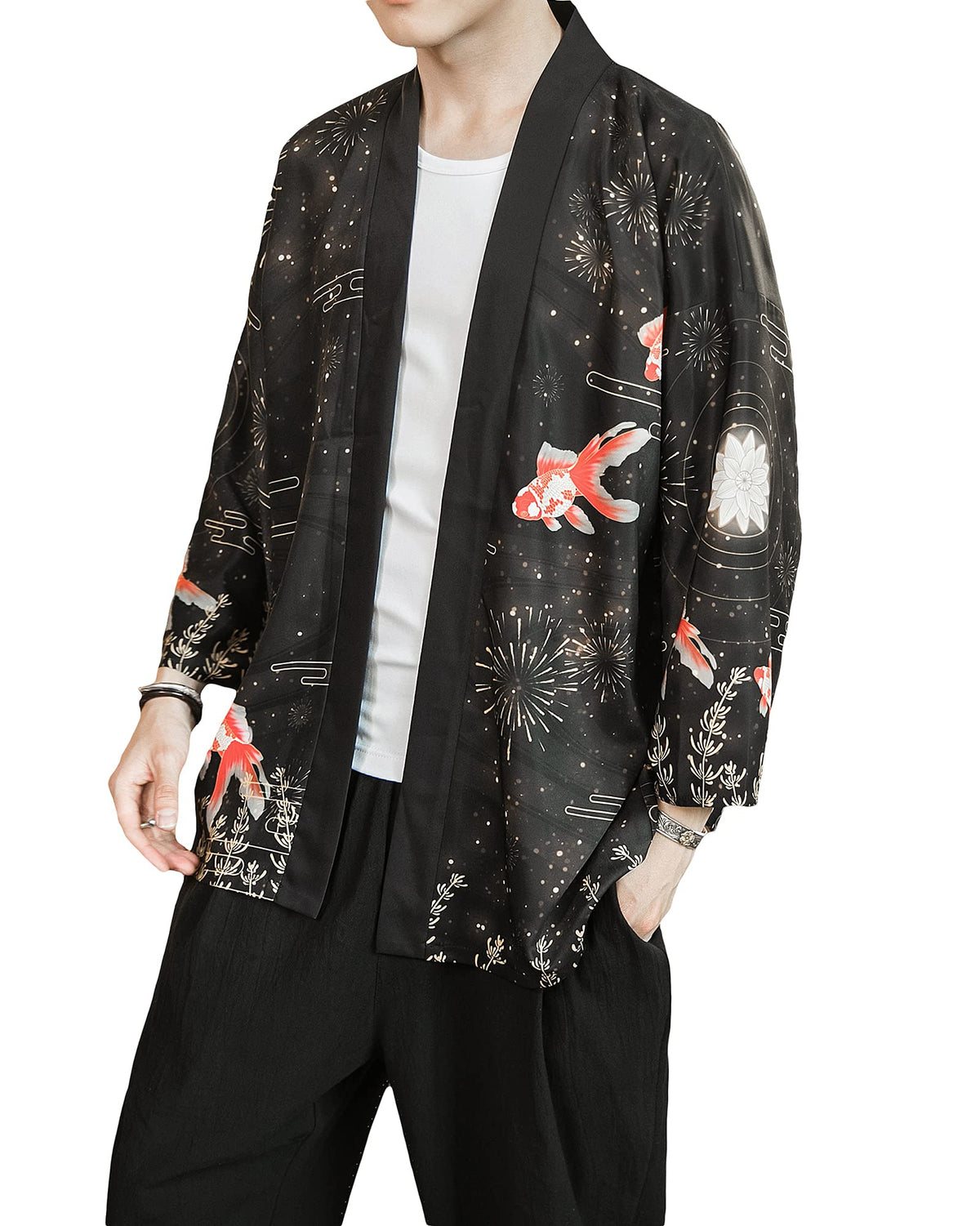 Men's Kimono Cardigan Jacket Japanese Kimono Shirt 3/4 Sleeve Printed Haori