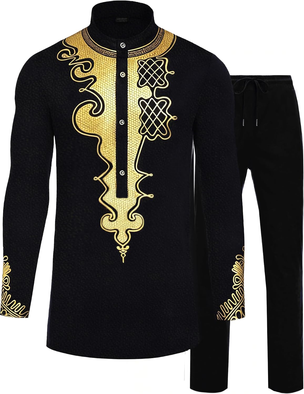African Suits for Men African Outfits Dashiki Metallic Printed Suit