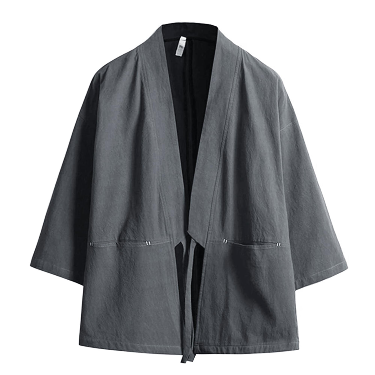 Haseil Men's Kimono Cardigan Japanese Jackets Casual Cotton 3/4 Sleeve Shirt Open Front Coat Lightweight Linen Outwear