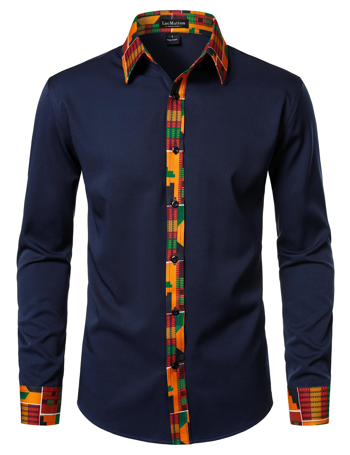 LucMatton Men's African Long Sleeve Button Down Dress Shirt