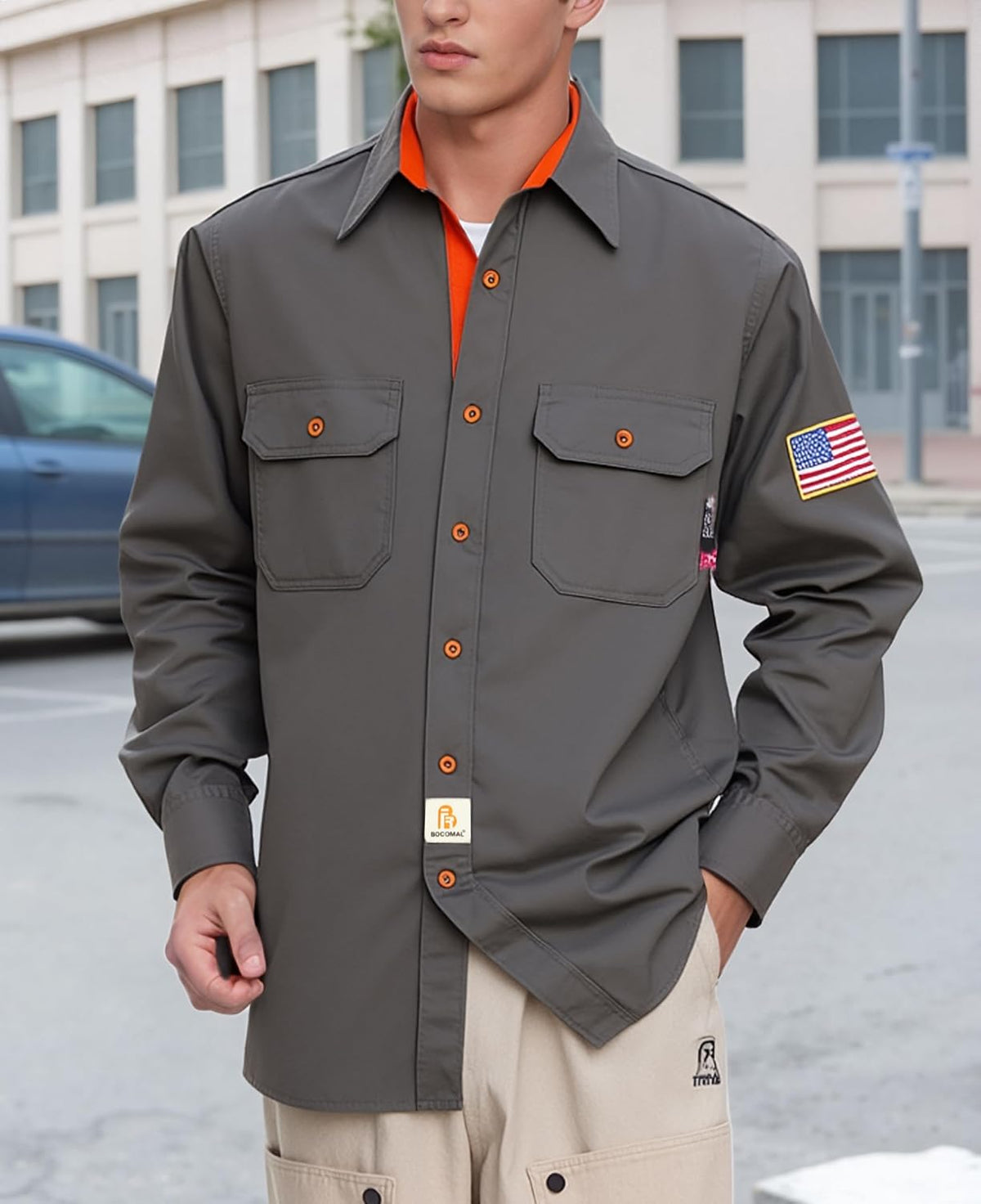 BOCOMAL FR Shirts for Men Button Down Lightweight Contrast Welding Workwear