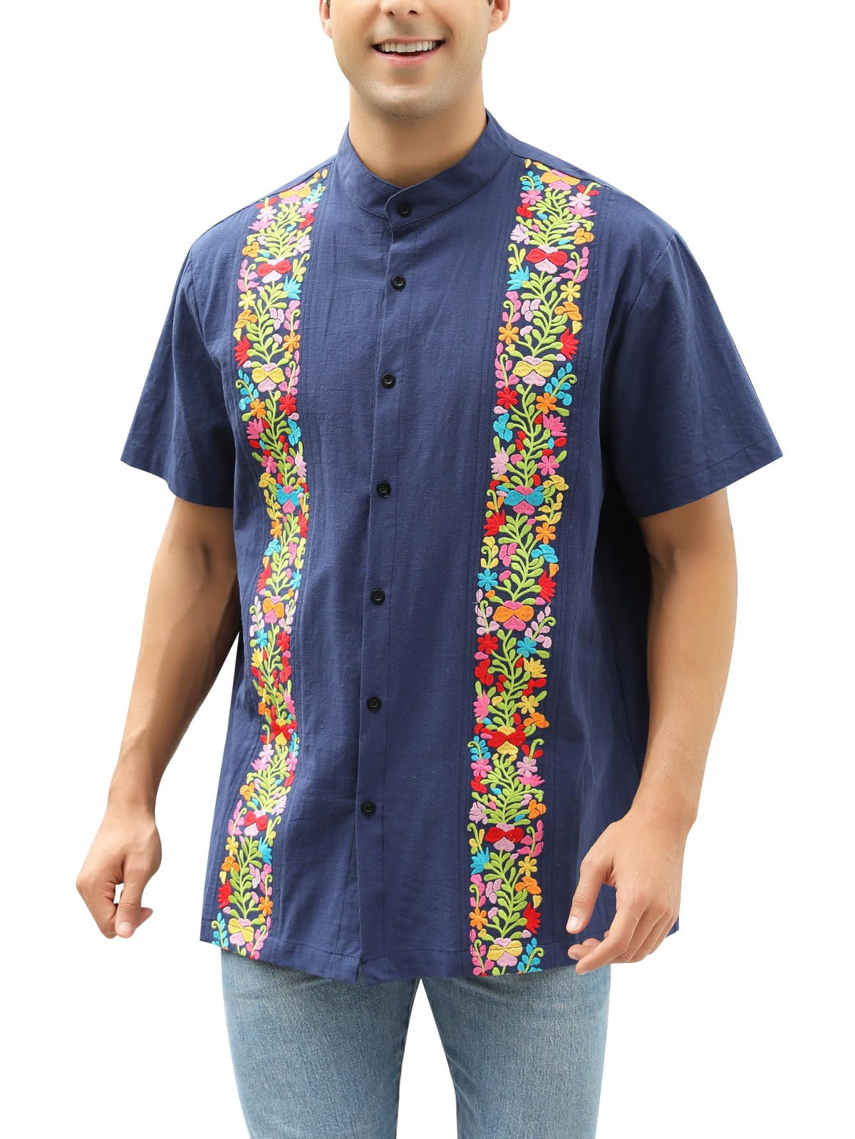 Mexican Shirts for Men Traditional Men's Guayabera Dress Shirts Mens Button Up Band Collar Dress Shirt Fiesta