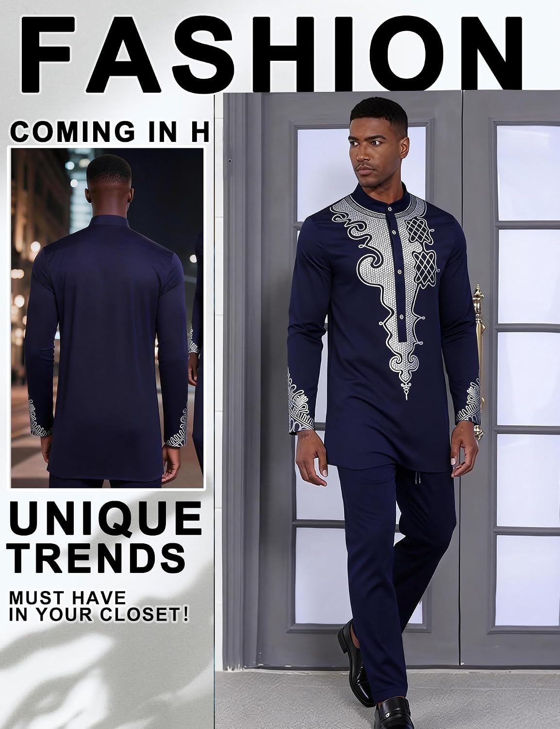 African Suits for Men African Outfits Dashiki Metallic Printed Suit
