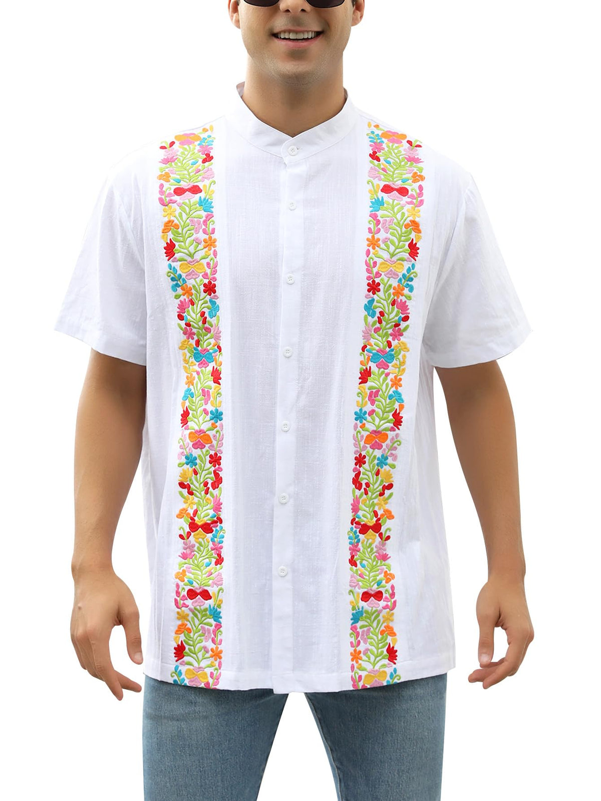 Mexican Shirts for Men Traditional Men's Guayabera Dress Shirts Mens Button Up Band Collar Dress Shirt Fiesta