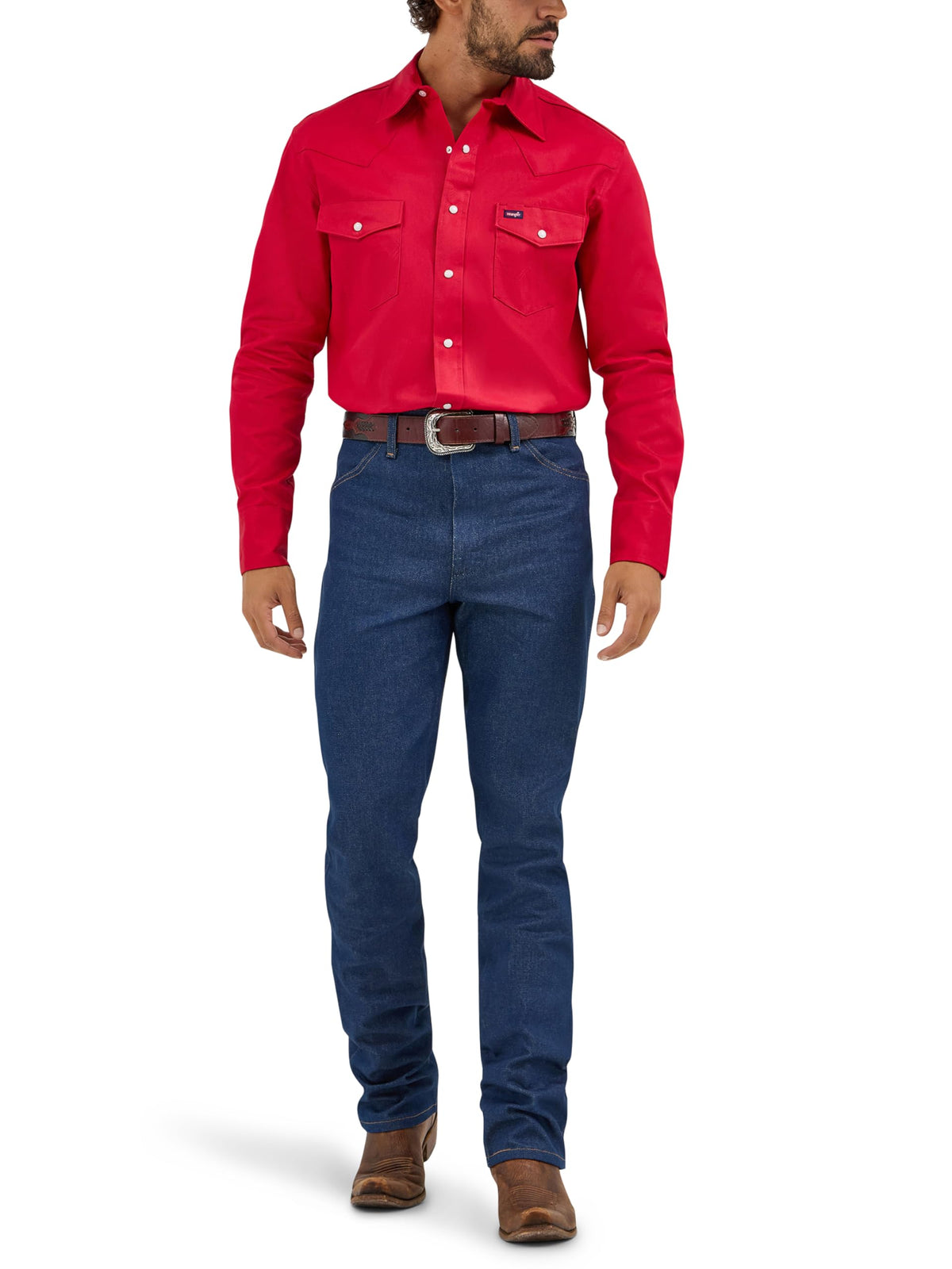 Wrangler Men's Cowboy Cut Firm Finish Western Long Sleeve Snap Work Shirt